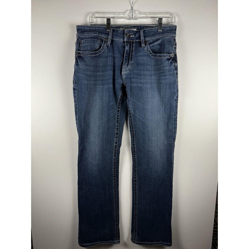 BKE Derek Mens Jeans Sz 32L 32x34 Dark Wash Thick Stitch Whiskered